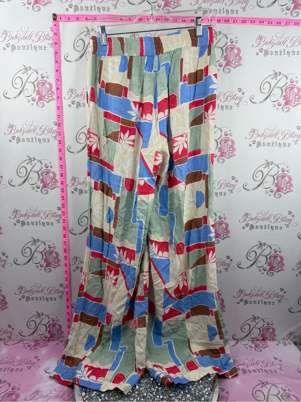 ICHI pants flowy Wide-Leg Geo Print Palazzo Pants in Multi-Color - Picture 2 of 16